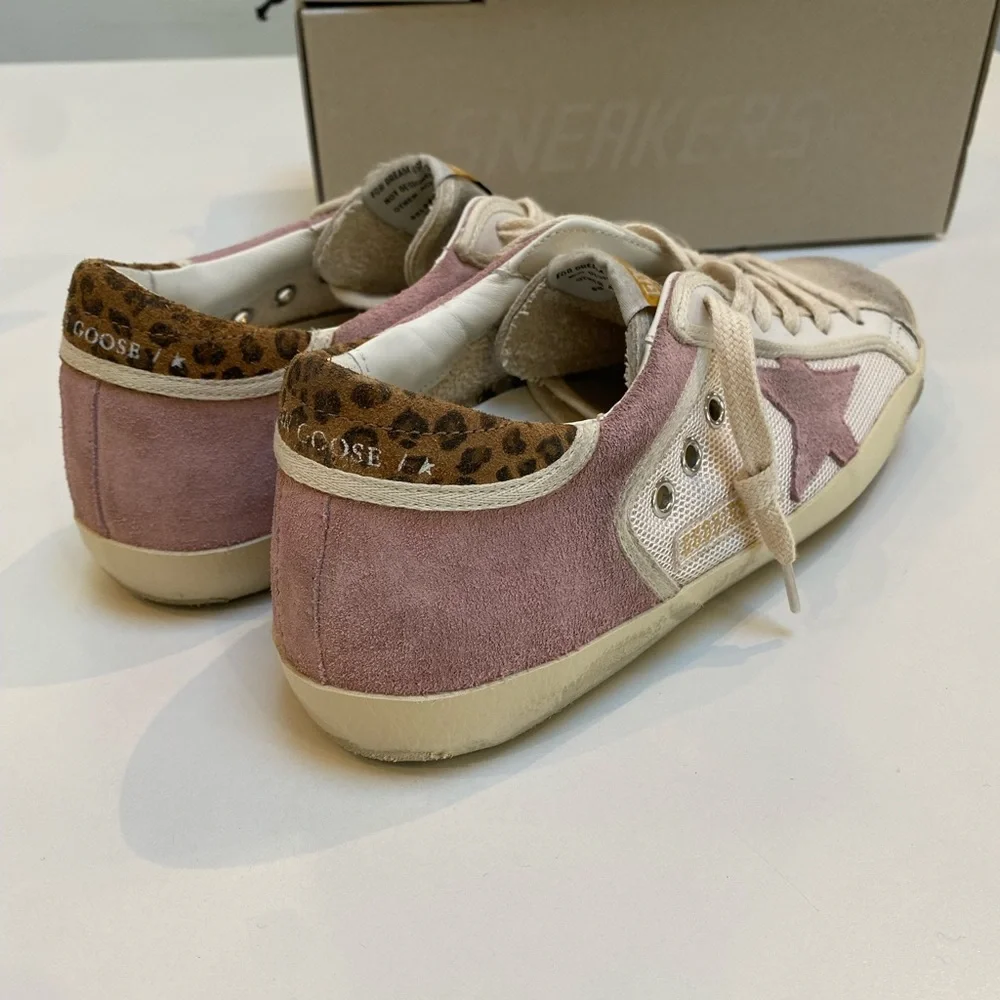 Golden Goose Superstar Sneaker Cream Antique Pink Suede/Leopard sz 37 New in Box - Picture 14 of 17